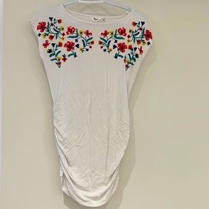 XXS White Maternity Jersey Tee-Shirt with flower detail